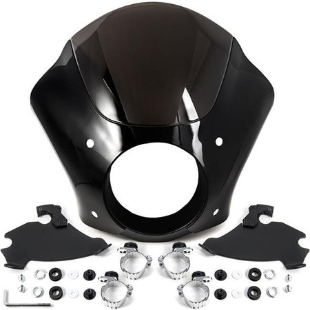 KAPSCO MOTO Kapsco Moto JBM-6007-S NEW Quarter Fairing Windshield Kit Plus Fork Mounting Hardware for Harley Davidson; Black with Smoke JBM-6007-S